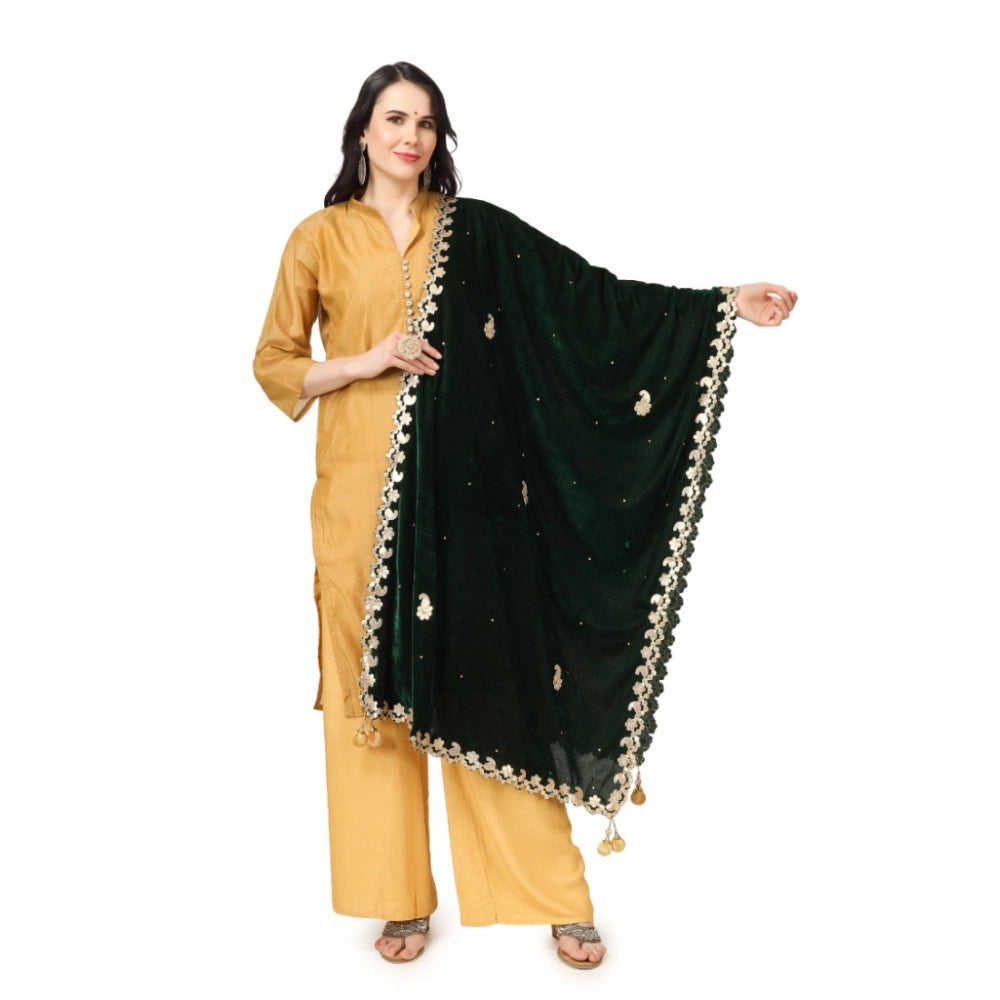 Women's Velvet Gotta Patti Dupatta (Green, Length: 2.25 to 2.50 Mtr)