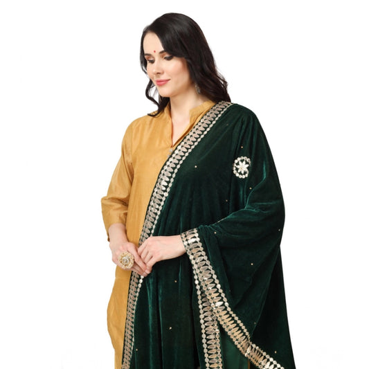 Women's Velvet Gotta Patti Dupatta (Green, Length: 2.25 to 2.50 Mtr)