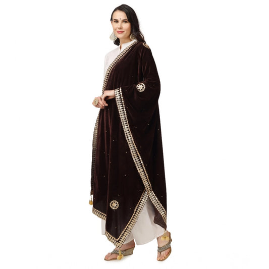Women's Velvet Gotta Patti Dupatta (Brown, Length: 2.25 to 2.50 Mtr)