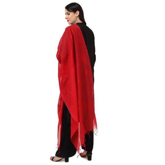 Women's Cotton Embroidered Dupatta (Red, Length: 2.25 to 2.50 Mtr)