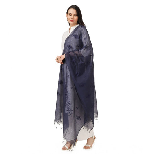 Women's Cotton Embroidered Dupatta (Dark Blue, Length: 2.25 to 2.50 Mtr)