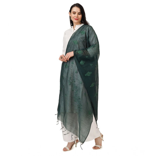 Women's Cotton Embroidered Dupatta (Green, Length: 2.25 to 2.50 Mtr)