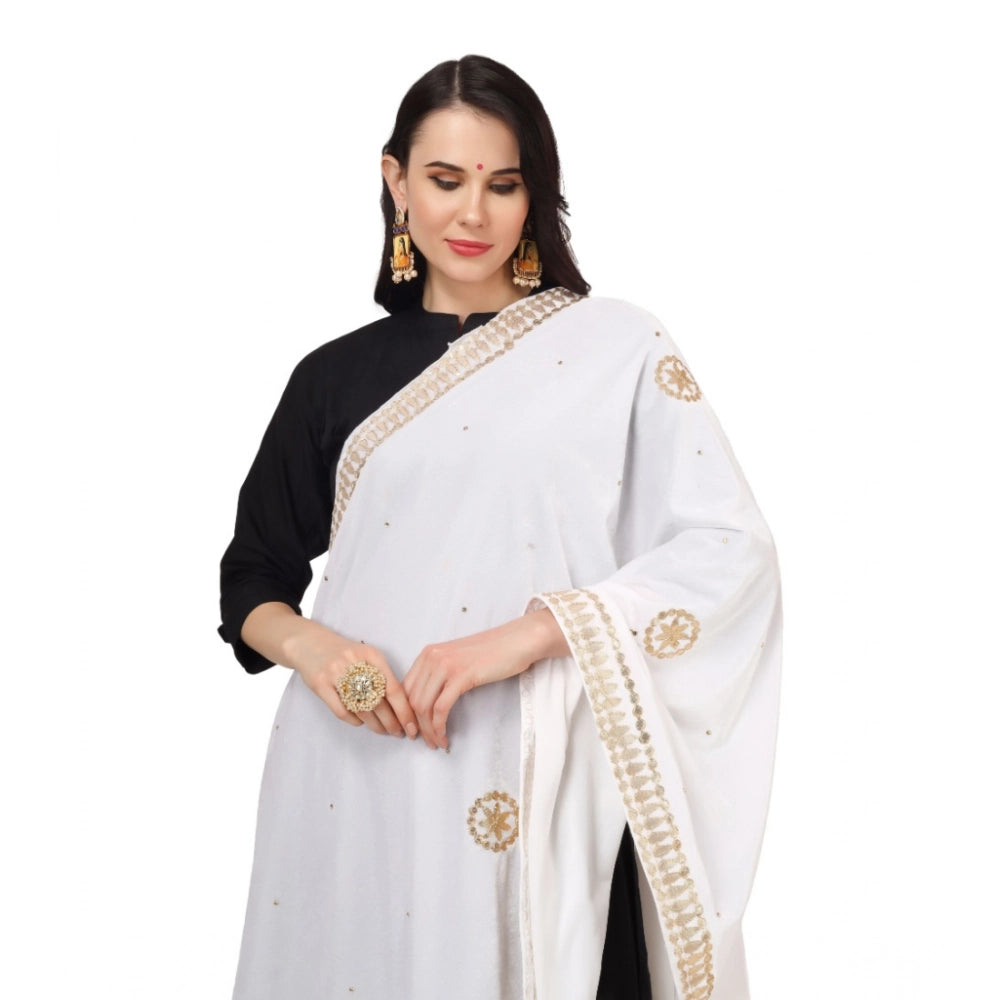 Women's Velvet Gotta Patti Dupatta (White, Length: 2.25 to 2.50 Mtr)