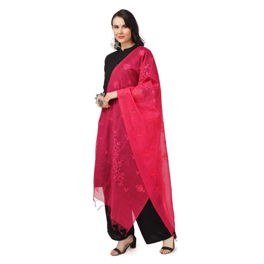 Women's Cotton Embroidered Dupatta (Maroon, Length: 2.25 to 2.50 Mtr)