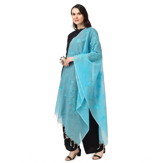 Women's Cotton Embroidered Dupatta (Aqua Blue, Length: 2.25 to 2.50 Mtr)