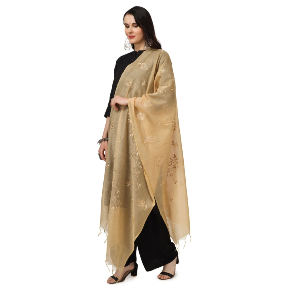 Women's Cotton Embroidered Dupatta (Gold, Length: 2.25 to 2.50 Mtr)
