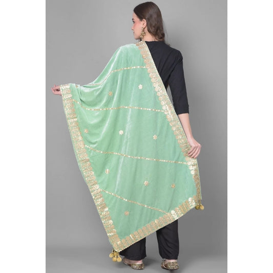 Women's Velvet Gotta Patti Dupatta (Sea Green, Length: 2.25 to 2.50 Mtr)