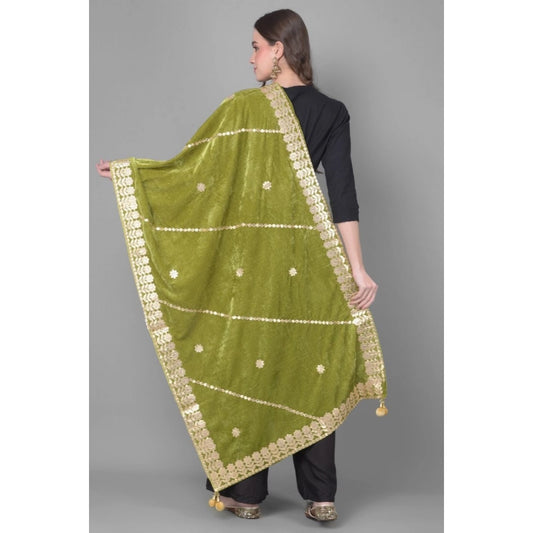 Women's Velvet Gotta Patti Dupatta (Olive, Length: 2.25 to 2.50 Mtr)