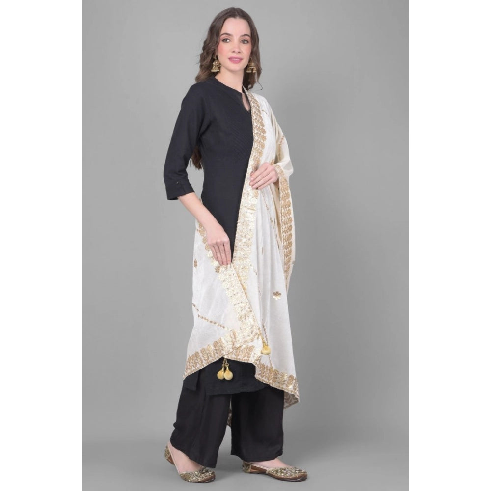 Women's Velvet Gotta Patti Dupatta (White, Length: 2.25 to 2.50 Mtr)