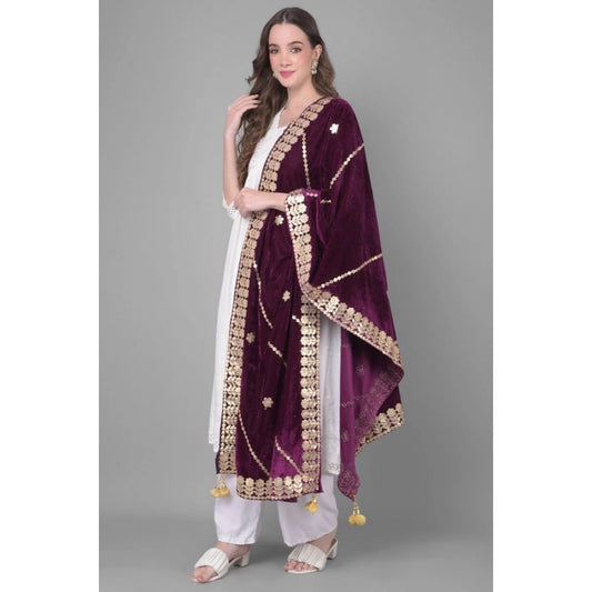 Women's Velvet Gotta Patti Dupatta (Wine, Length: 2.25 to 2.50 Mtr)