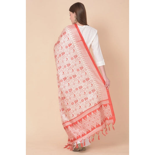 Women's Art Silk Printed Dupatta (Orange, Length: 2.25 to 2.50 Mtr)