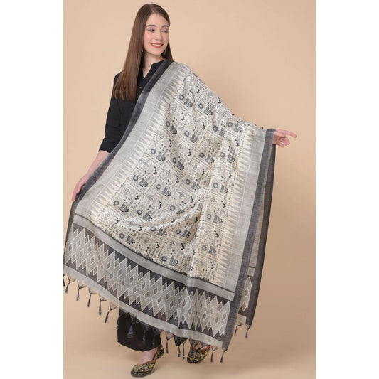 Women's Art Silk Printed Dupatta (Black, Length: 2.25 to 2.50 Mtr)