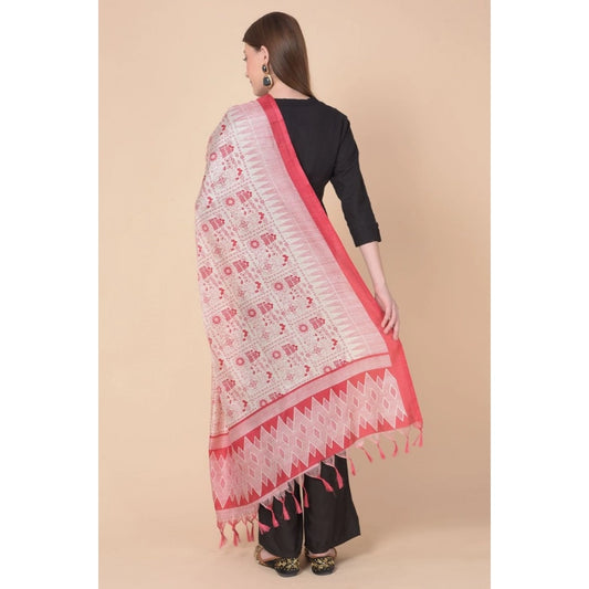 Women's Art Silk Printed Dupatta (Red, Length: 2.25 to 2.50 Mtr)