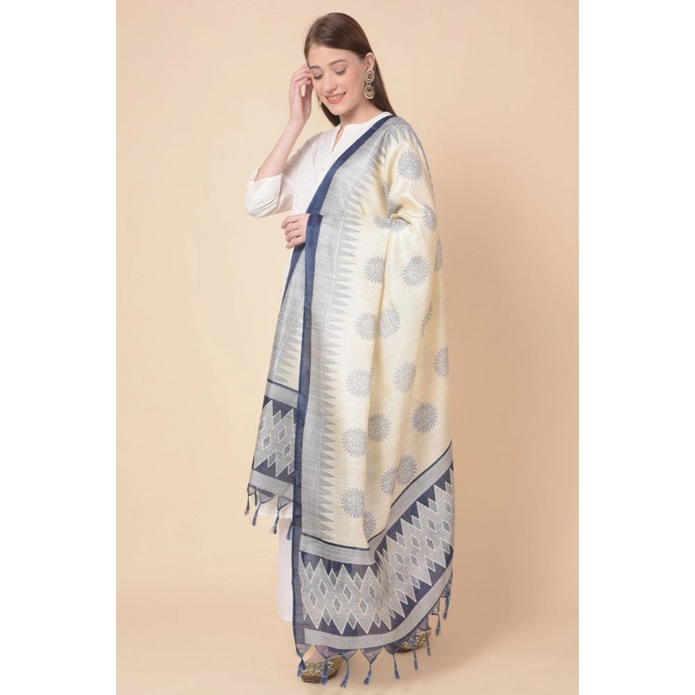 Women's Art Silk Printed Dupatta (Blue, Length: 2.25 to 2.50 Mtr)