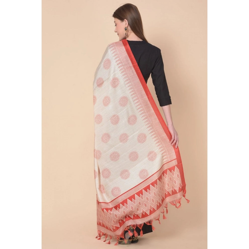 Women's Art Silk Printed Dupatta (Red, Length: 2.25 to 2.50 Mtr)