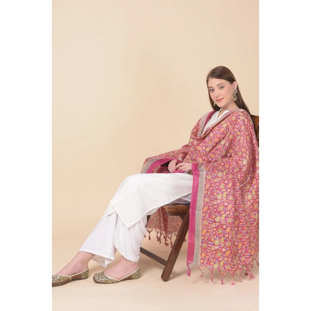 Women's Art Silk Printed Dupatta (Pink, Length: 2.25 to 2.50 Mtr)