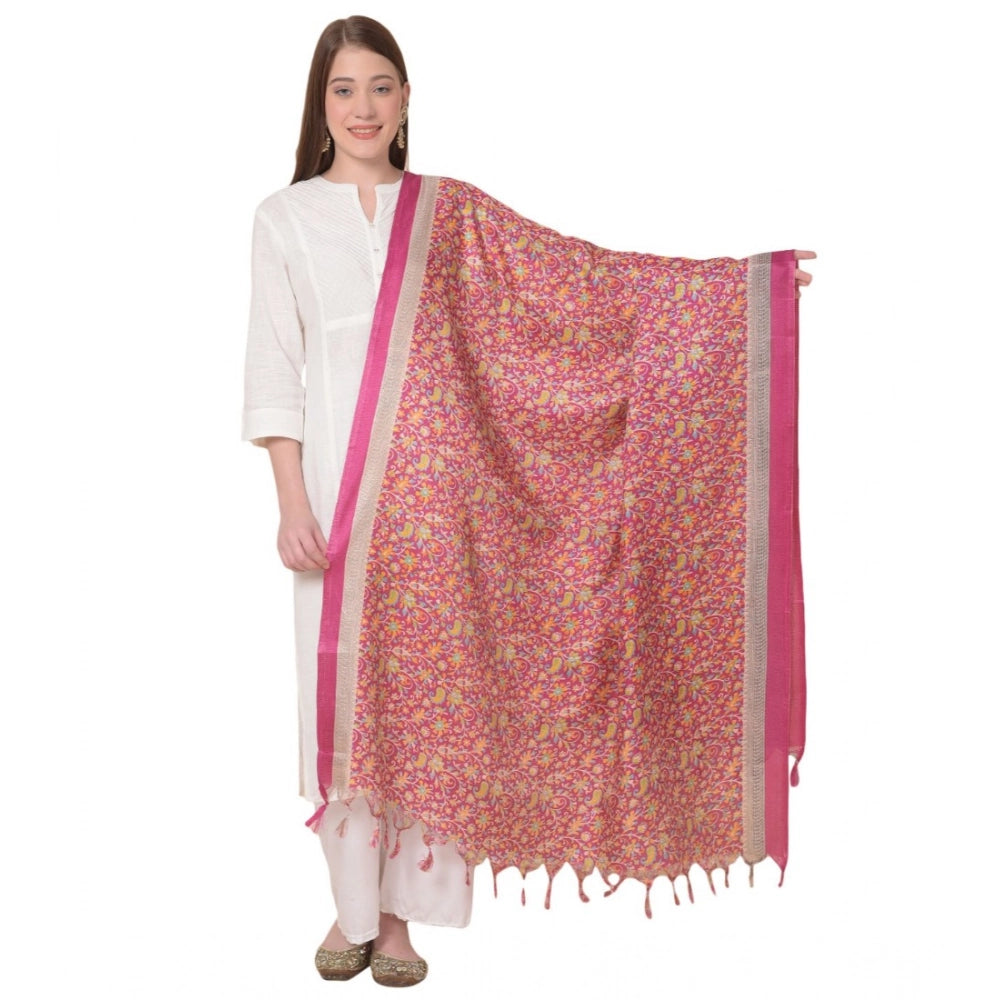 Women's Art Silk Printed Dupatta (Pink, Length: 2.25 to 2.50 Mtr)