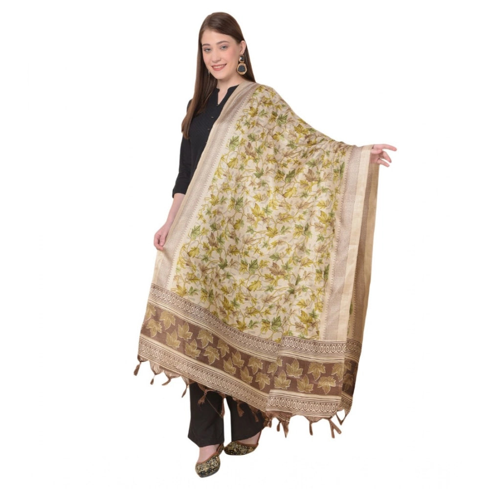 Women's Art Silk Printed Dupatta (Gold, Length: 2.25 to 2.50 Mtr)