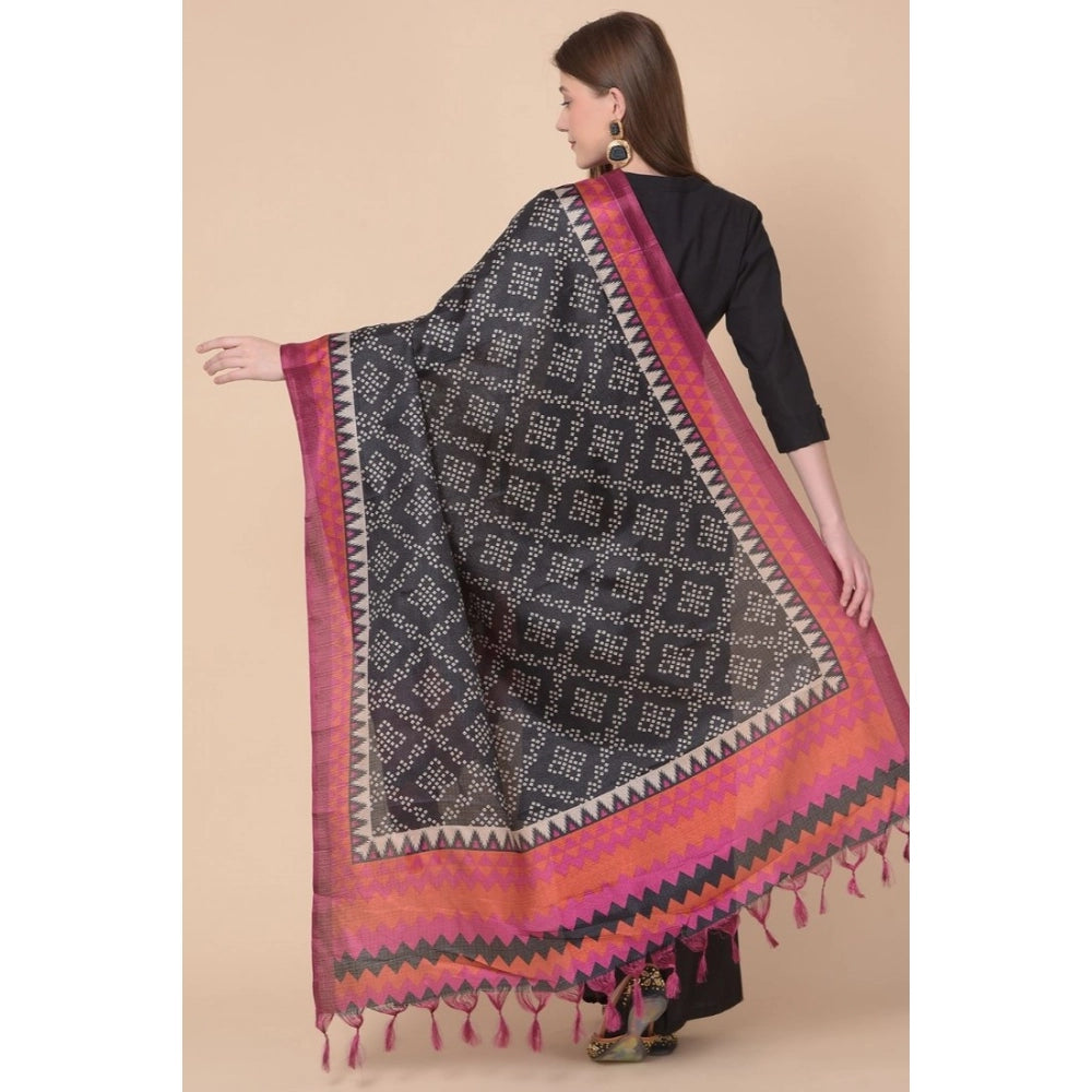 Women's Art Silk Printed Dupatta (Black, Length: 2.25 to 2.50 Mtr)