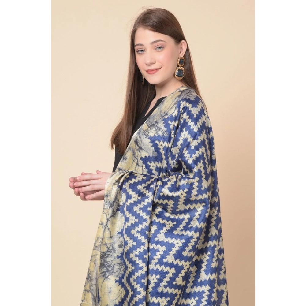 Women's Art Silk Printed Dupatta (Blue, Length: 2.25 to 2.50 Mtr)