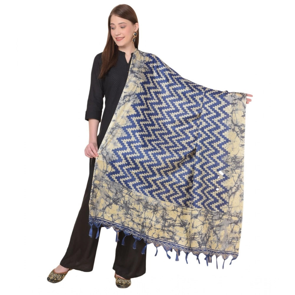 Women's Art Silk Printed Dupatta (Blue, Length: 2.25 to 2.50 Mtr)
