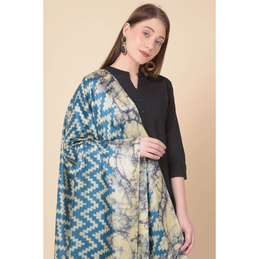 Women's Art Silk Printed Dupatta (Blue, Length: 2.25 to 2.50 Mtr)
