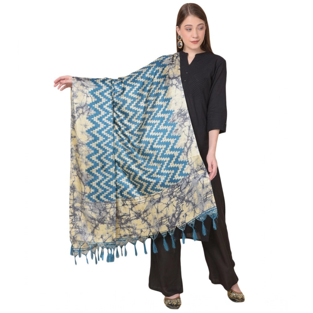 Women's Art Silk Printed Dupatta (Blue, Length: 2.25 to 2.50 Mtr)