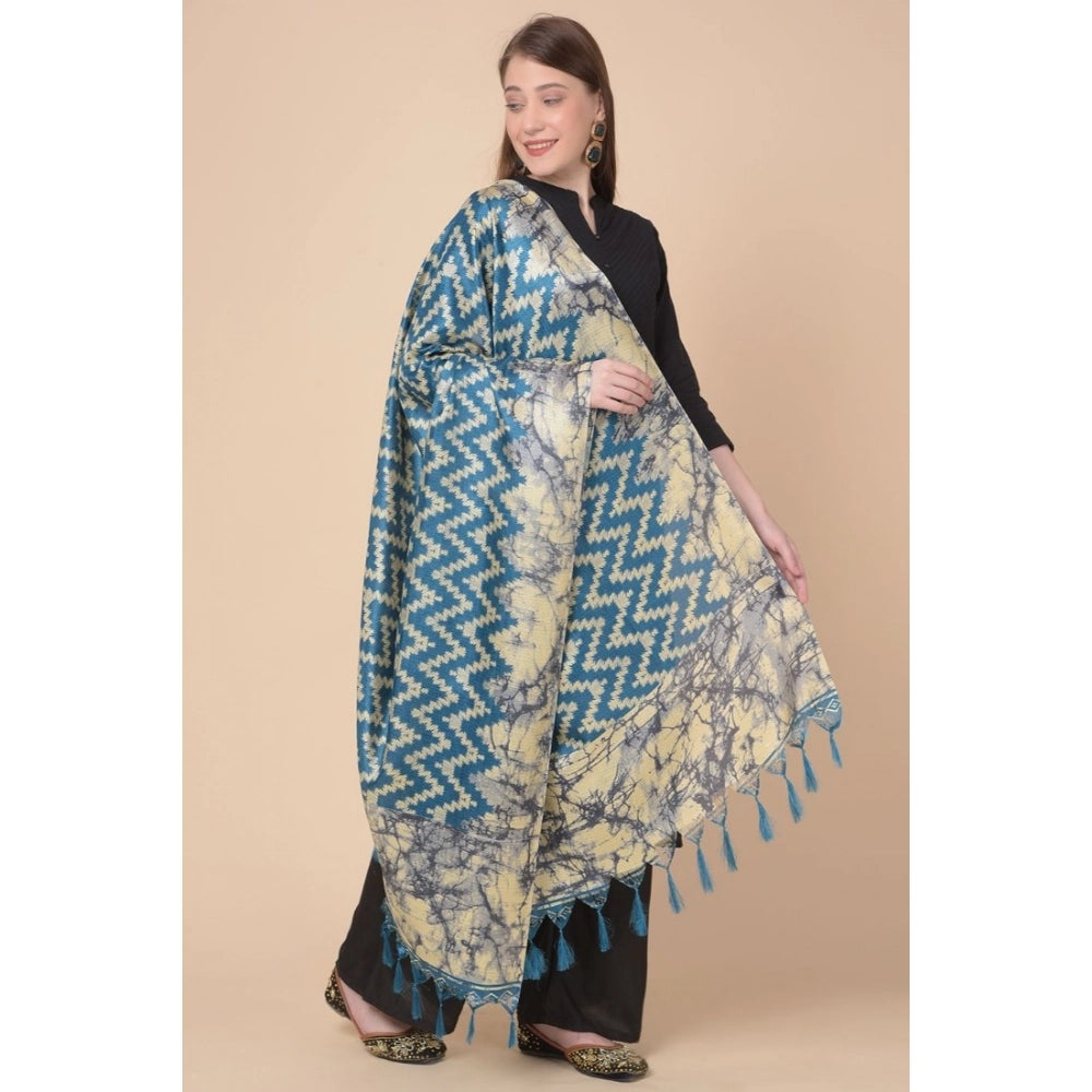 Women's Art Silk Printed Dupatta (Blue, Length: 2.25 to 2.50 Mtr)