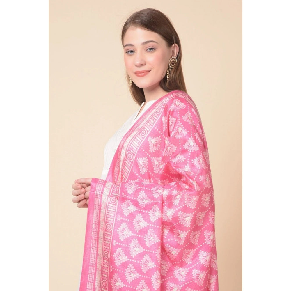 Women's Art Silk Printed Dupatta (Pink, Length: 2.25 to 2.50 Mtr)