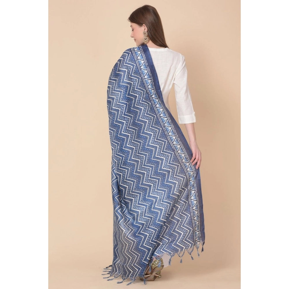 Women's Art Silk Printed Dupatta (Blue, Length: 2.25 to 2.50 Mtr)