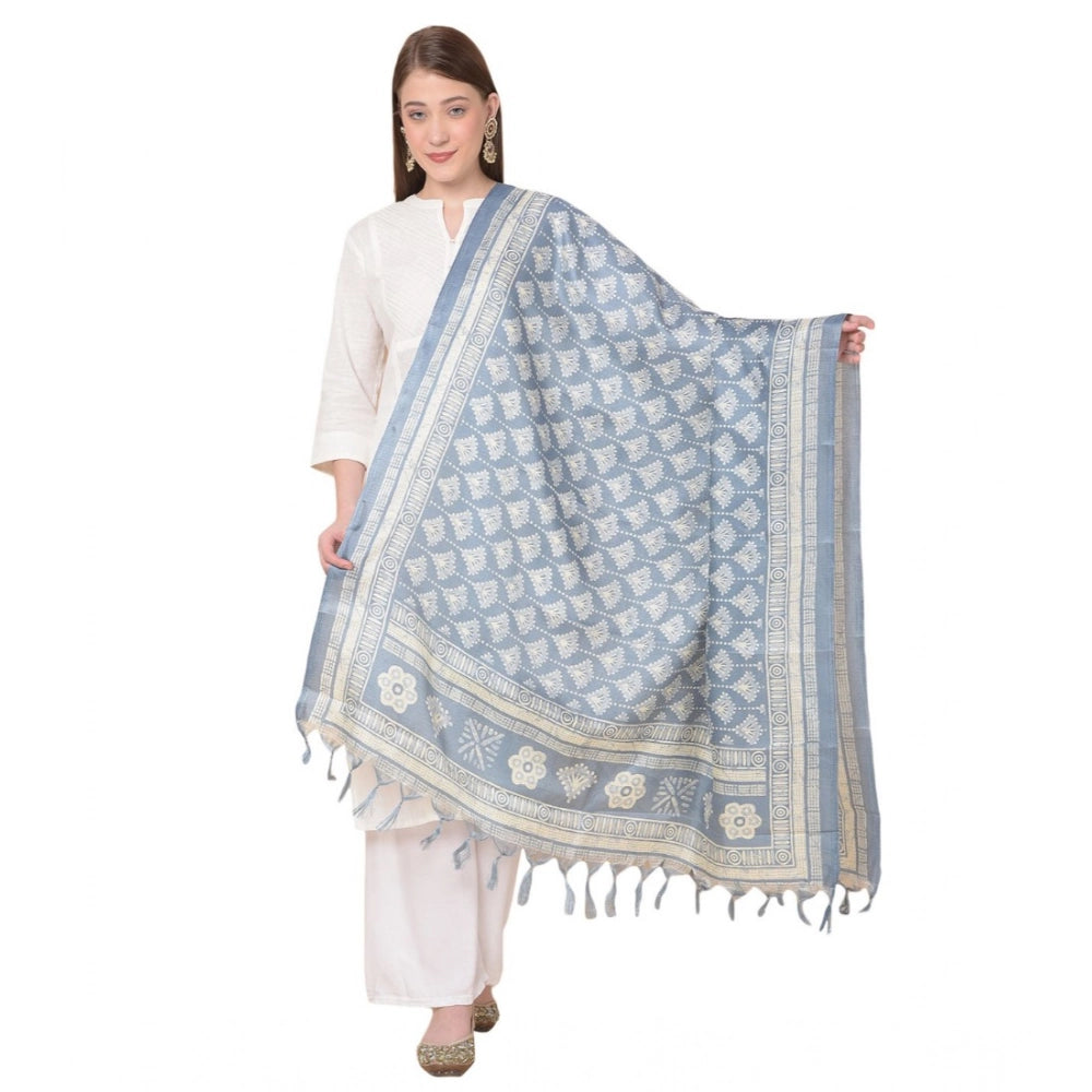 Women's Art Silk Printed Dupatta (Grey, Length: 2.25 to 2.50 Mtr)