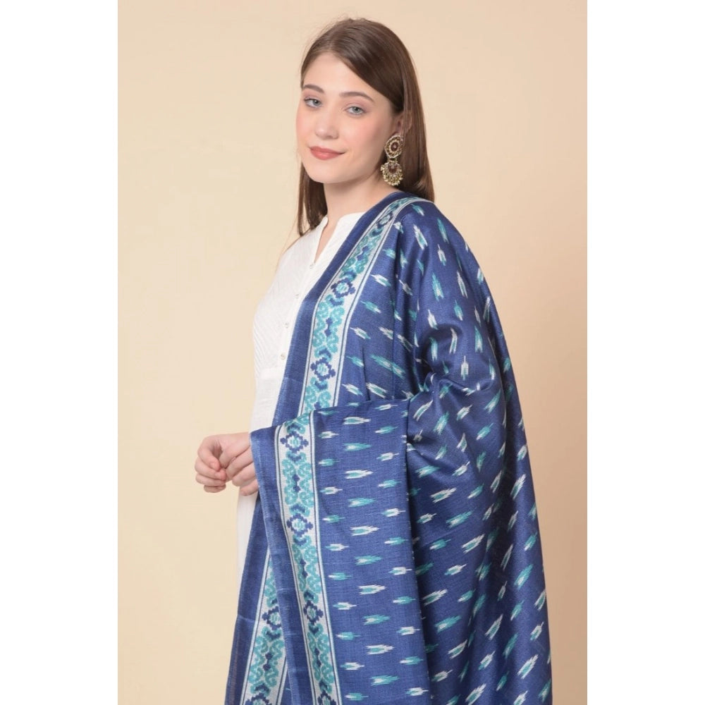 Women's Art Silk Printed Dupatta (Blue, Length: 2.25 to 2.50 Mtr)