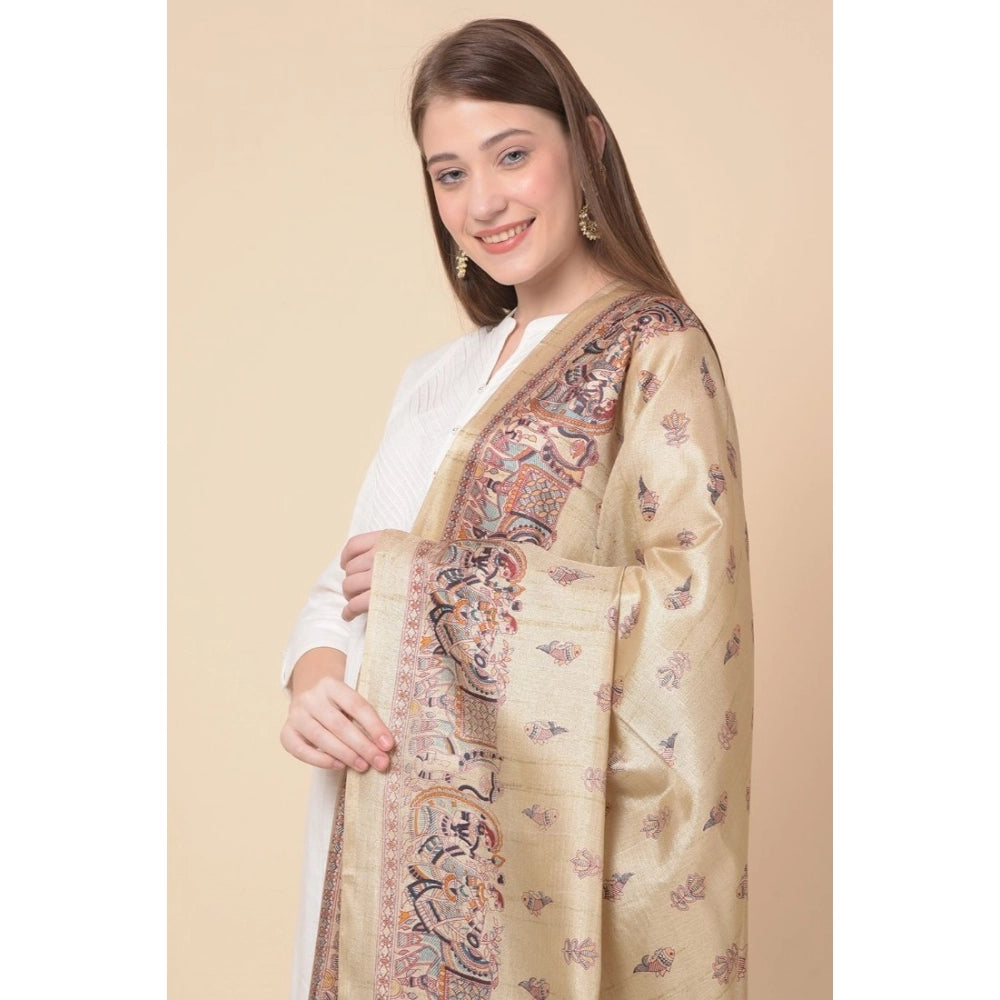 Women's Art Silk Printed Dupatta (Gold, Length: 2.25 to 2.50 Mtr)