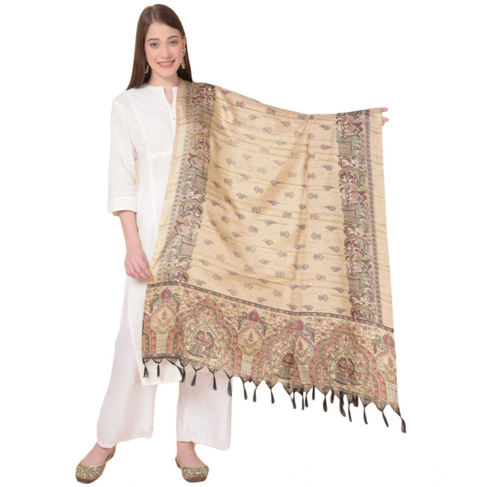 Women's Art Silk Printed Dupatta (Gold, Length: 2.25 to 2.50 Mtr)