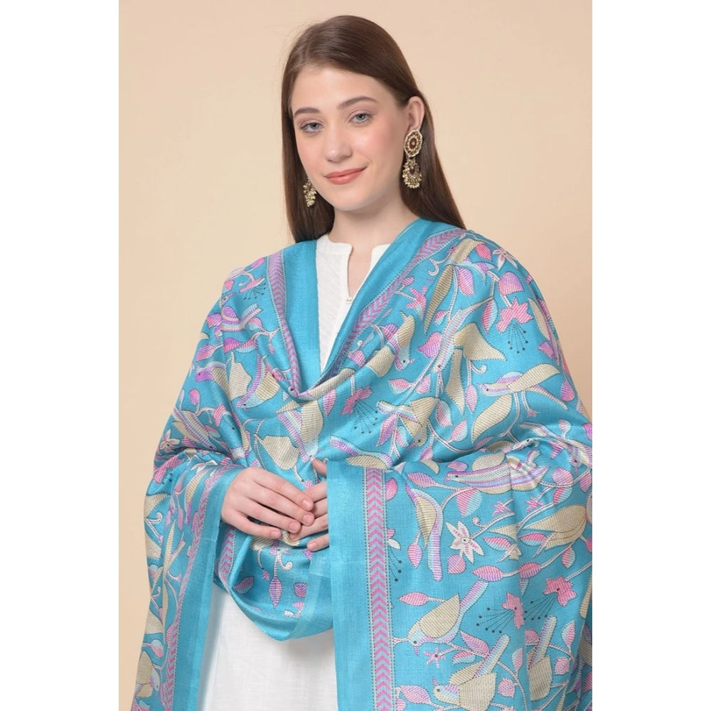 Women's Art Silk Printed Dupatta (Turquoise, Length: 2.25 to 2.50 Mtr)