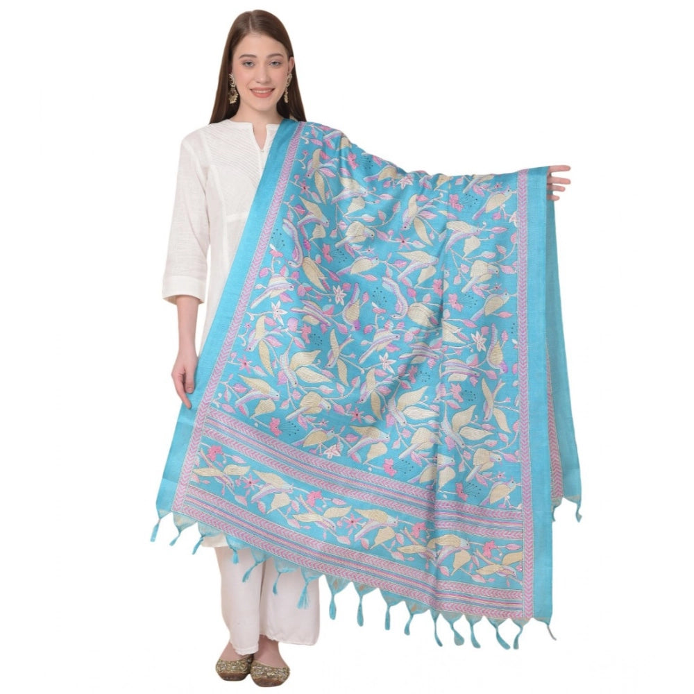 Women's Art Silk Printed Dupatta (Turquoise, Length: 2.25 to 2.50 Mtr)