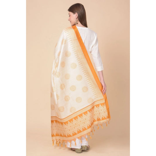 Women's Art Silk Printed Dupatta (Orange, Length: 2.25 to 2.50 Mtr)