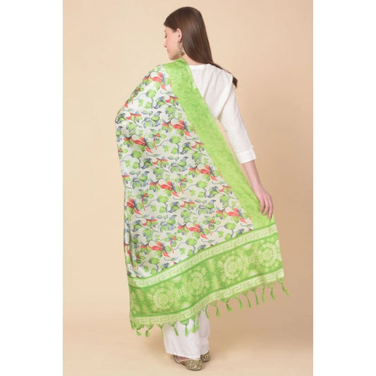 Women's Art Silk Printed Dupatta (Light Green, Length: 2.25 to 2.50 Mtr)