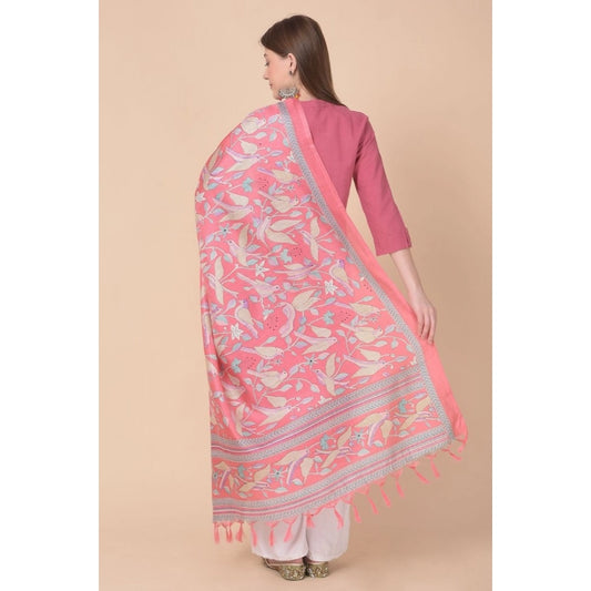 Women's Art Silk Printed Dupatta (Pink, Length: 2.25 to 2.50 Mtr)
