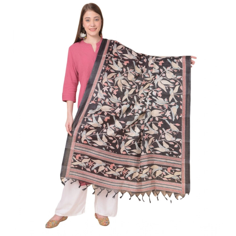Women's Art Silk Printed Dupatta (Black, Length: 2.25 to 2.50 Mtr)