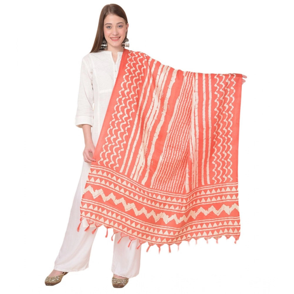 Women's Art Silk Printed Dupatta (Orange, Length: 2.25 to 2.50 Mtr)