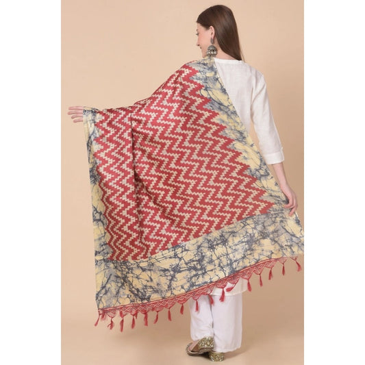 Women's Art Silk Printed Dupatta (Maroon, Length: 2.25 to 2.50 Mtr)