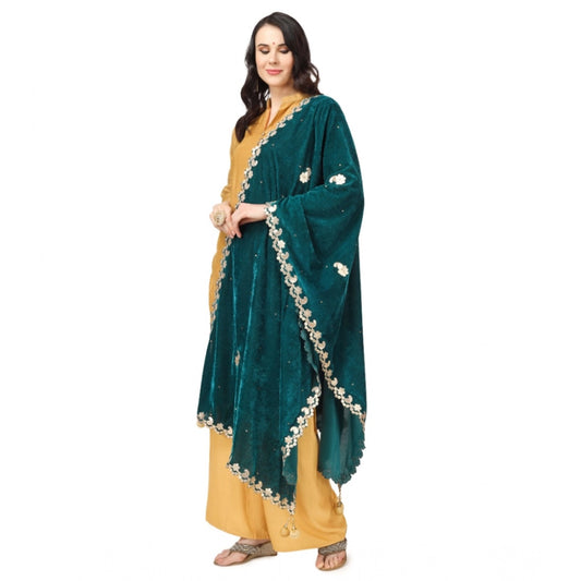 Women's Velvet Gotta Patti Dupatta (Dark Green, Length: 2.25 to 2.50 Mtr)