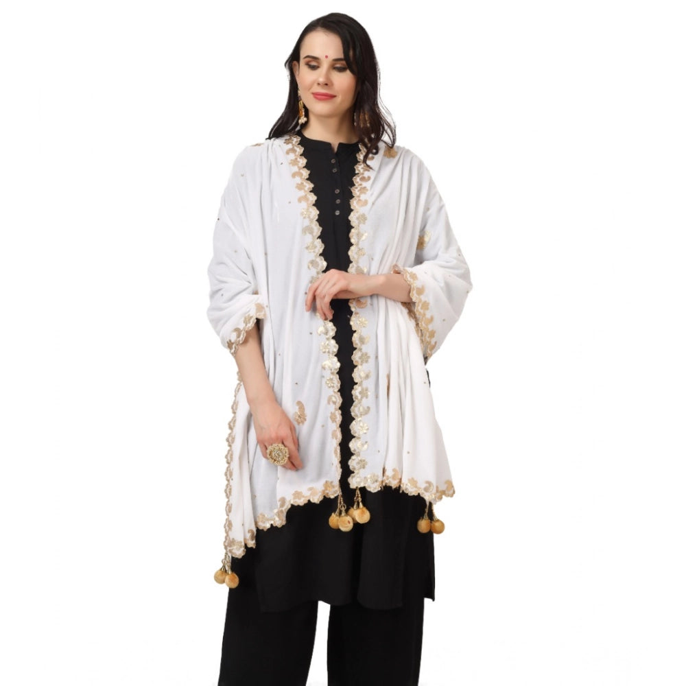 Women's Velvet Gotta Patti Dupatta (White, Length: 2.25 to 2.50 Mtr)