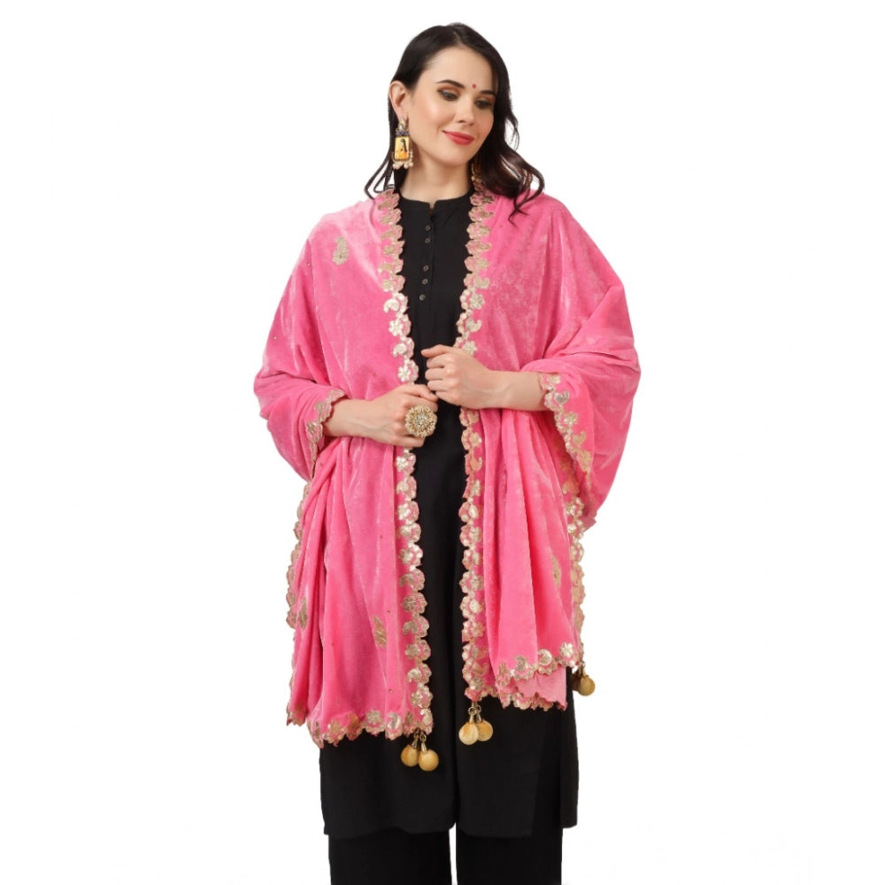 Women's Velvet Gotta Patti Dupatta (Pink, Length: 2.25 to 2.50 Mtr)
