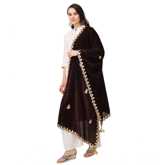 Women's Velvet Gotta Patti Dupatta (Brown, Length: 2.25 to 2.50 Mtr)