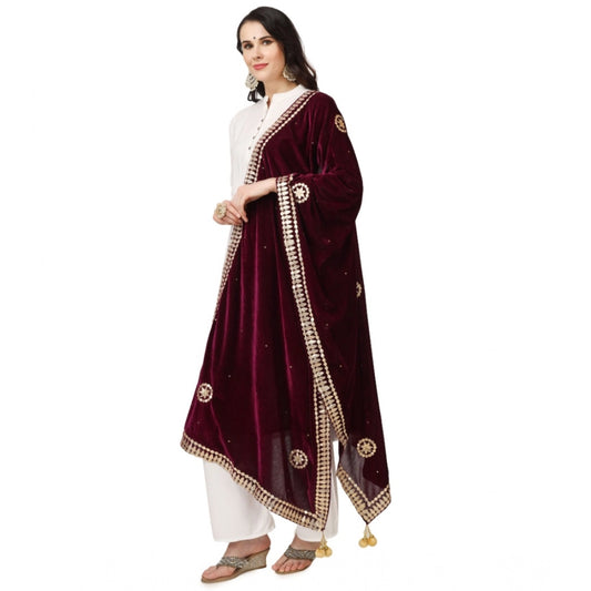 Women's Velvet Gotta Patti Dupatta (Purple, Length: 2.25 to 2.50 Mtr)