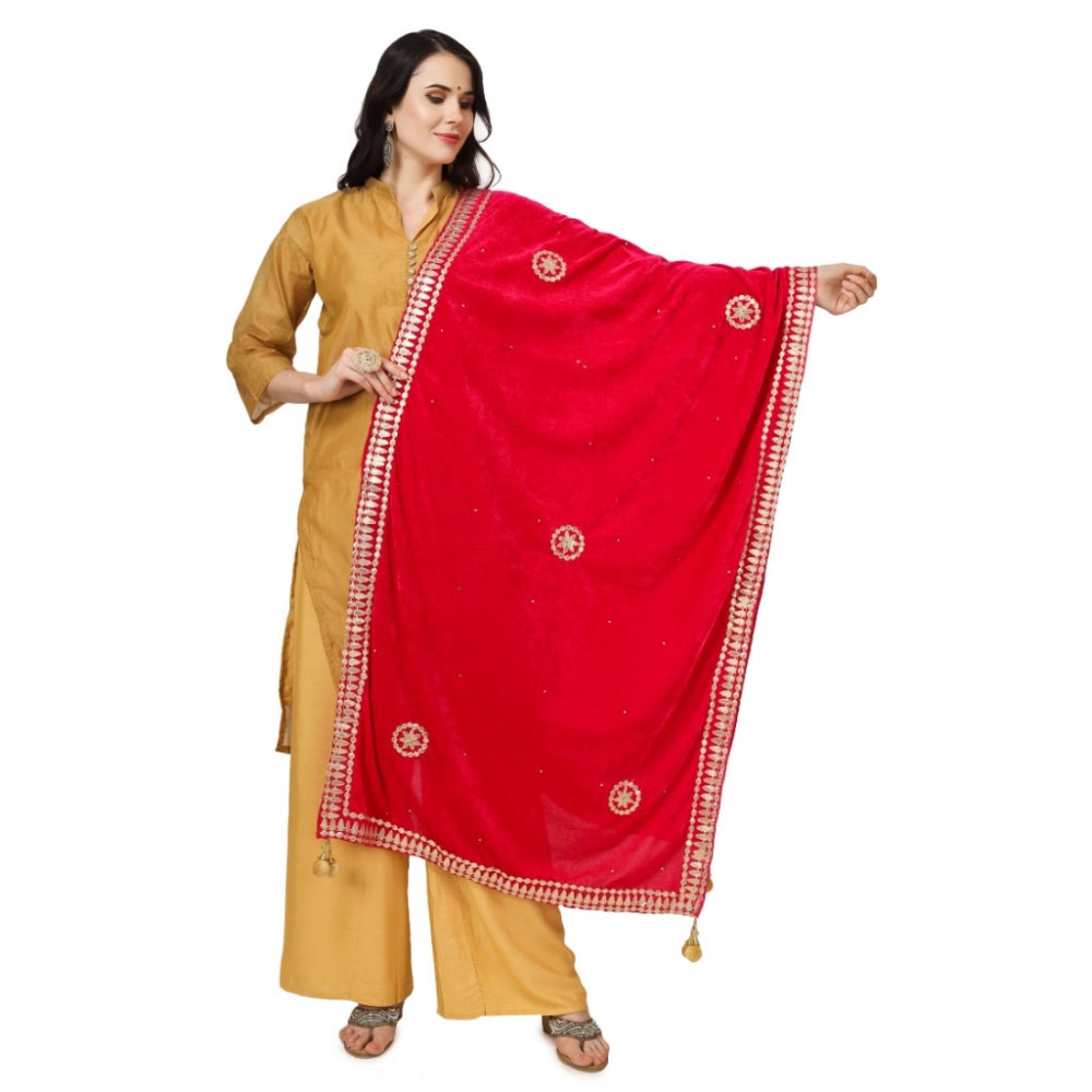Women's Velvet Gotta Patti Dupatta (Pink, Length: 2.25 to 2.50 Mtr)