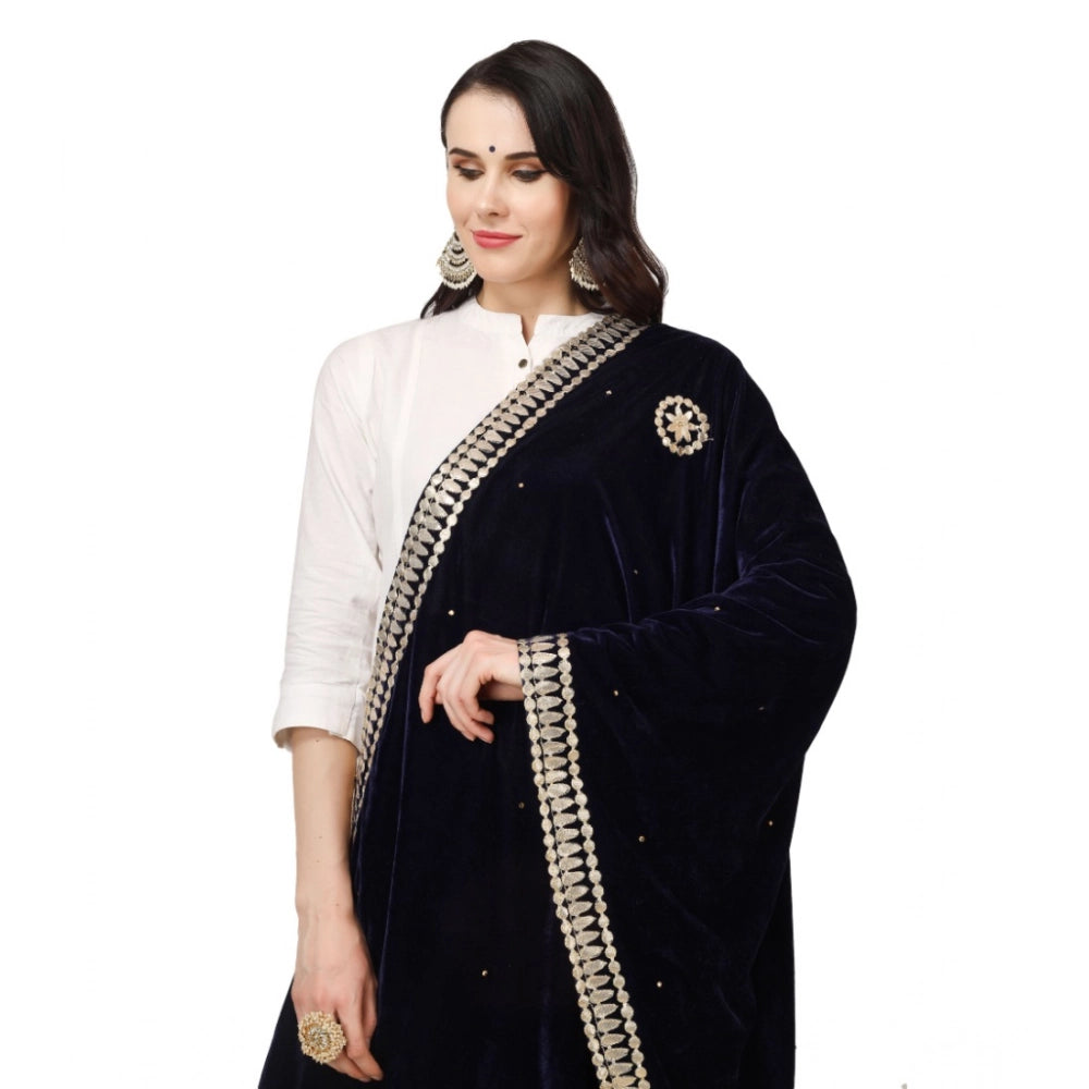Women's Velvet Gotta Patti Dupatta (Blue, Length: 2.25 to 2.50 Mtr)
