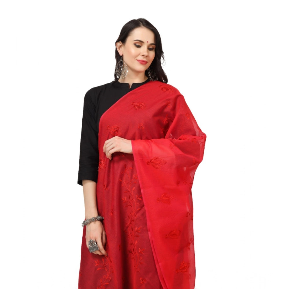 Women's Cotton Embroidered Dupatta (Red, Length: 2.25 to 2.50 Mtr)